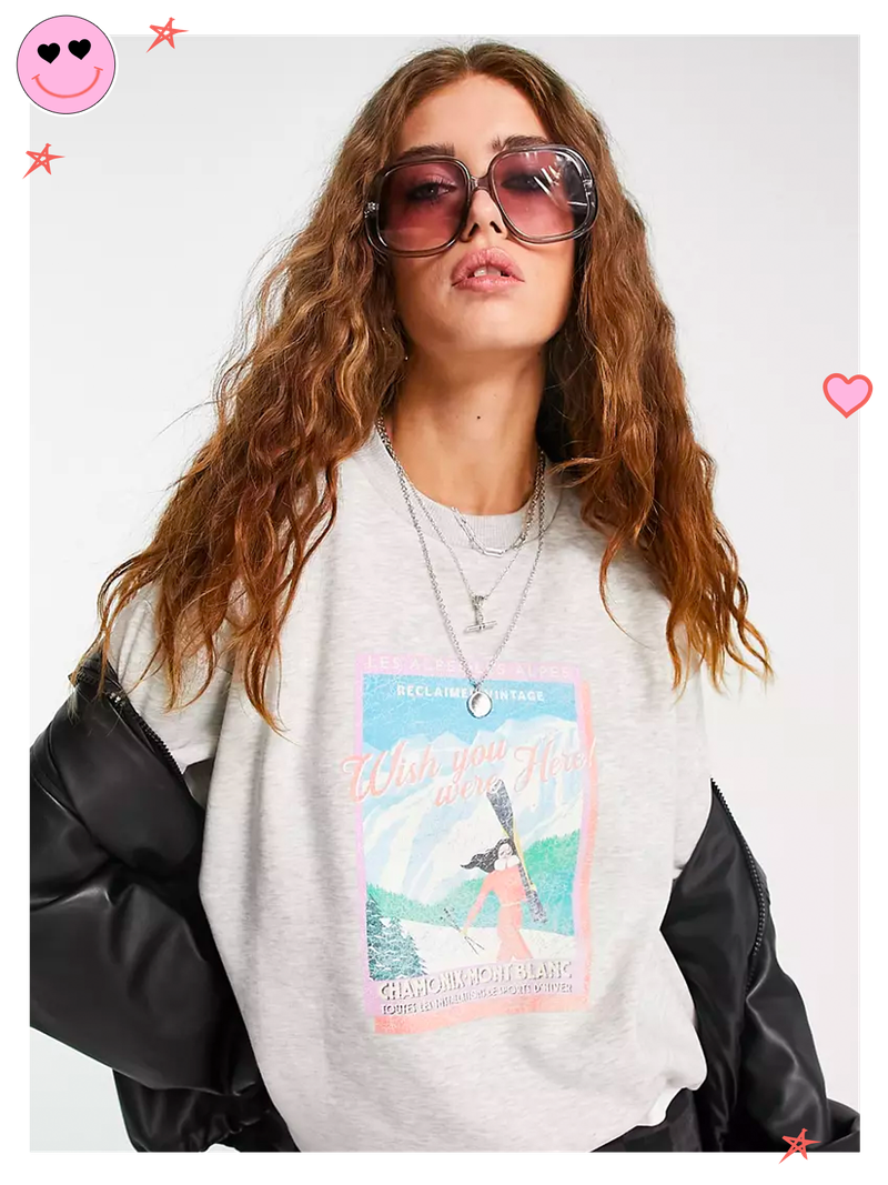 Sweatshirt With Ski Scene, £30.99 | Reclaimed Vintage
