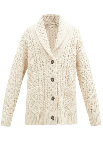 Regan Shawl-Collar Cable-Knit Wool Cardigan