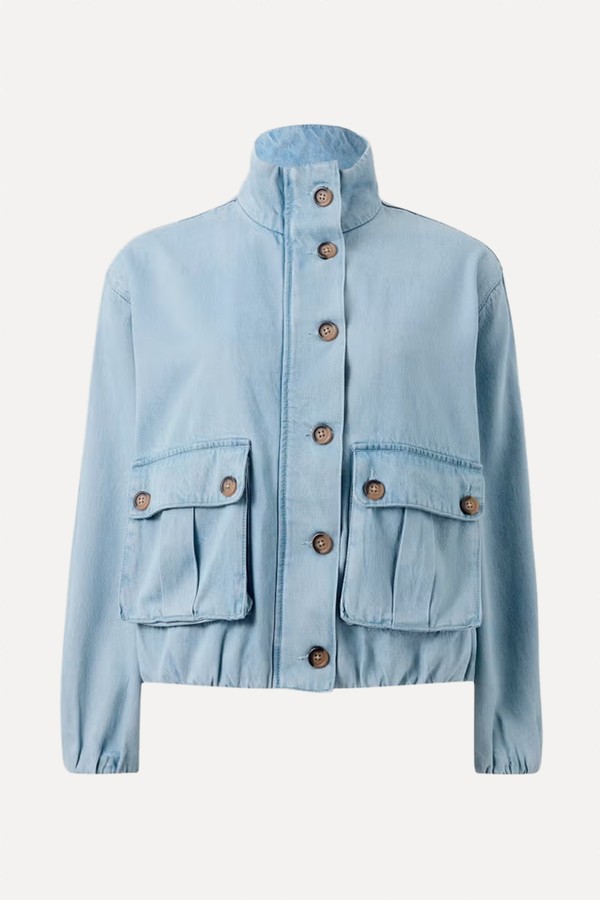 Denim Funnel Neck Utility Jacket