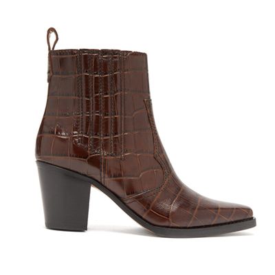 Callie Western Crocodile-Effect Leather Boots from Ganni