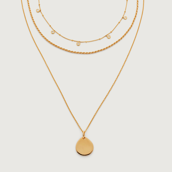 Layered Siren And Mini Gem Rope And Fine Chain Necklace Set