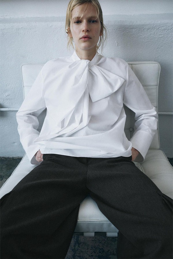 Poplin Shirt With Tie Detail from Zara