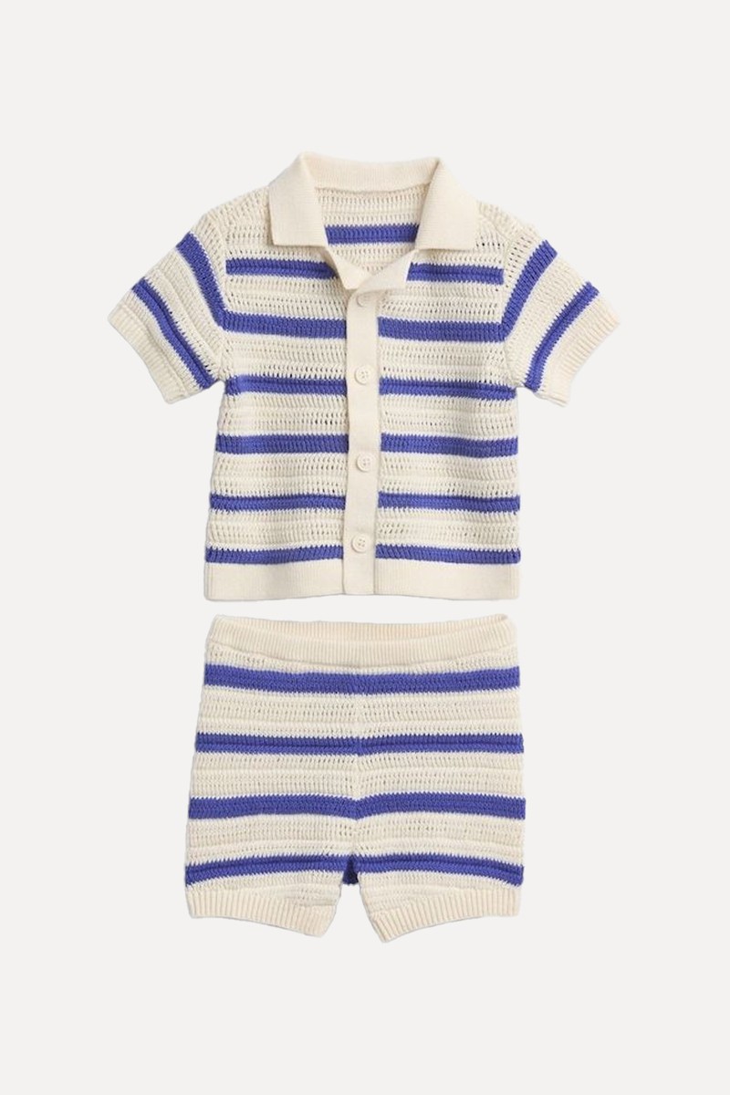 Stripe Cotton Crochet Polo Shirt Outfit Set from GAP
