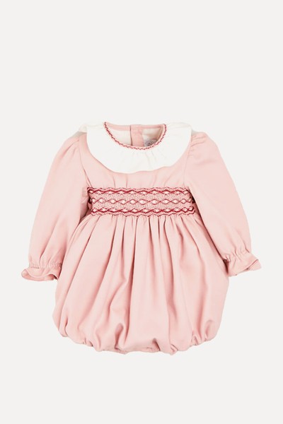 Hand Smocked Ruffle Collar Romper from Pepa London 