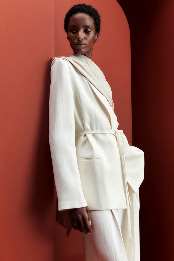Tie Belted Blazer With Linen