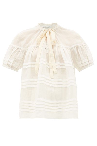 Gigi Pleated Puff-Sleeve Ramie Blouse from Lee Matthews