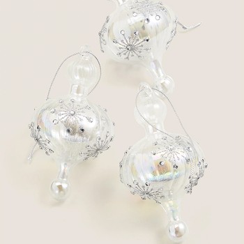 3 Pack Glass Snowflake Baubles