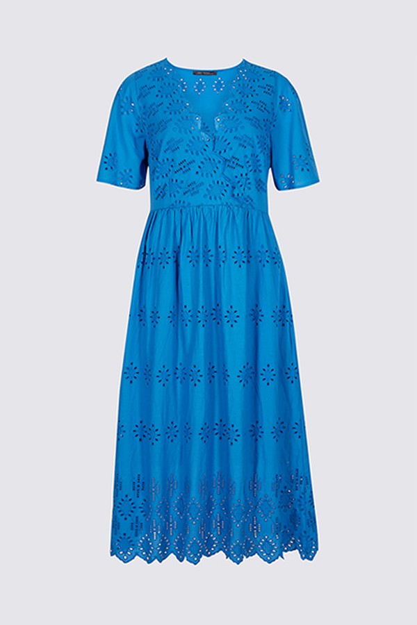 Pure Cotton Embroidered Skater Midi Dress