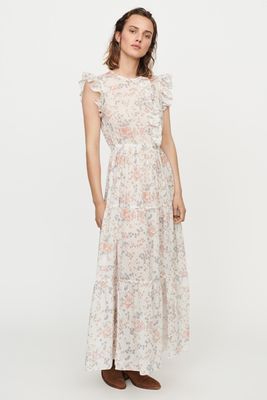 Long Floral Print Ruffled Dress