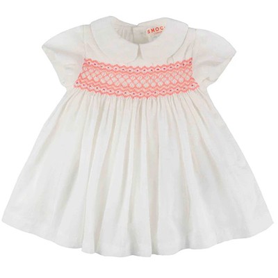 Antoinette Dress White Spot With Watermelon Smocking from Smock London