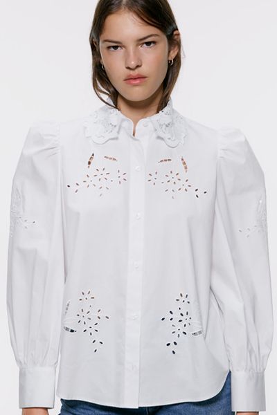 Poplin Shirt With Perforated Embroidery from Zara