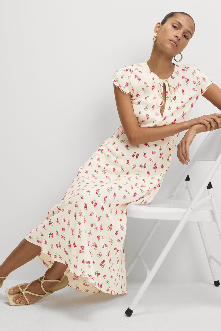 Floral Tie Neck Midaxi Tea Dress