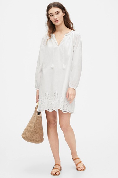 Long Sleeve Eyelet Dress In Poplin