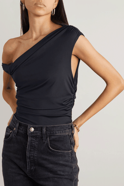 Hilma One-Shoulder Ruched Recycled-Jersey Bodysuit from Agolde