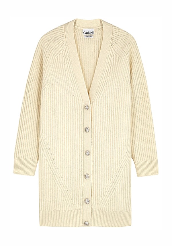 Ribbed Wool-Blend Cardigan from Ganni