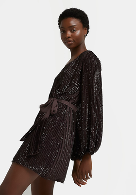 Brown Sequin Wrap Dress from River Island