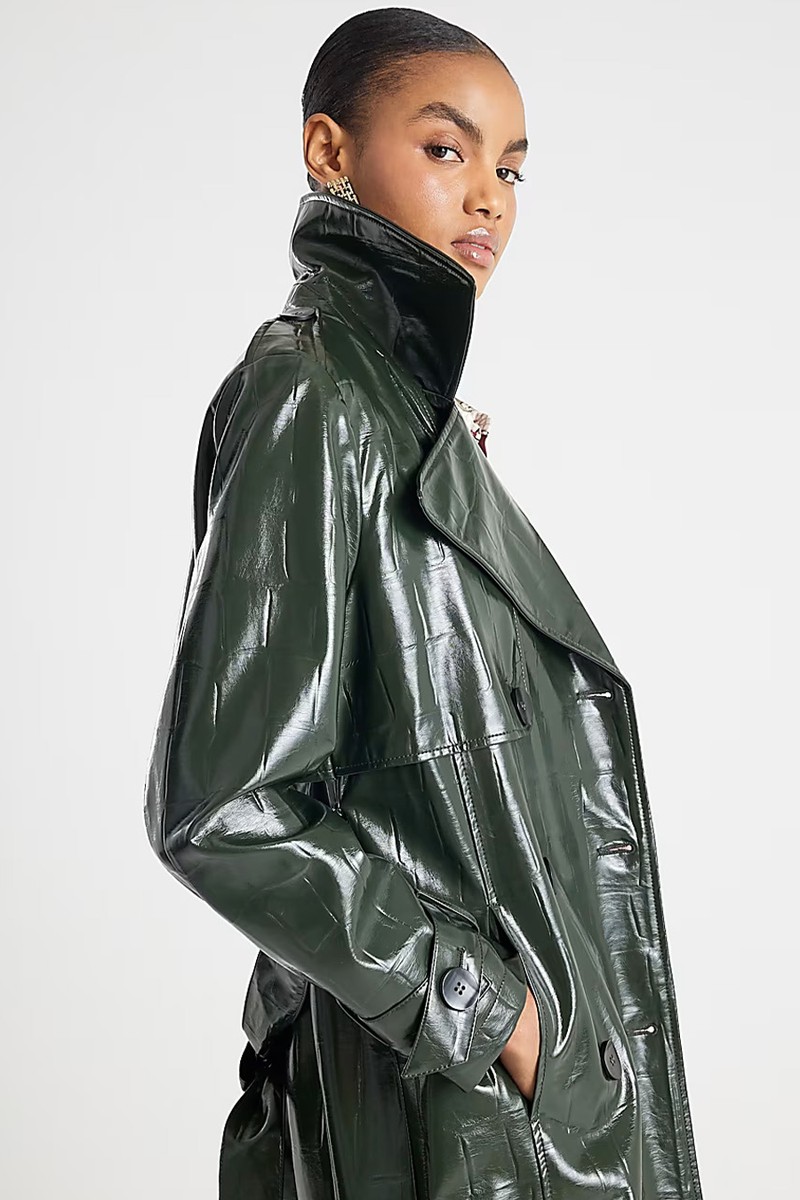 Faux Leather Croc Texture Trench Coat from River Island