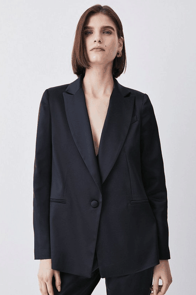 Italian Structured Satin Tailored Single Breasted Jacket