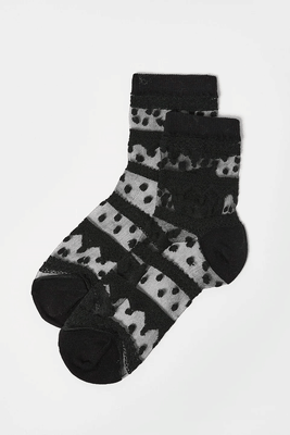 Sheer Spotted Black Lace Ankle Socks from Oliver Bonas