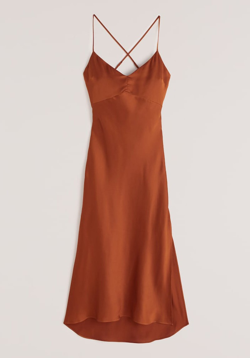 Satin Cross-Back Midi Dress from Abercrombie & Fitch