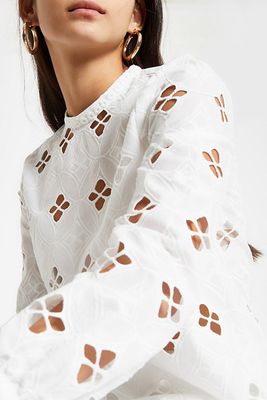 White Broderie Long Sleeve Top