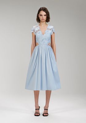 Light Blue Cotton Guipure Lace Midi Dress