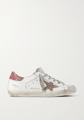 Superstar Distressed Glittered Leather Sneakers from Golden Goose