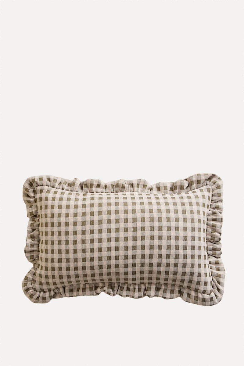 Chenille Woven Gingham Bolster Cushion