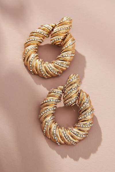 The Restored Vintage Collection: Gold-Plated Crystal-Wrapped Circle Earrings  from Anthropologie 