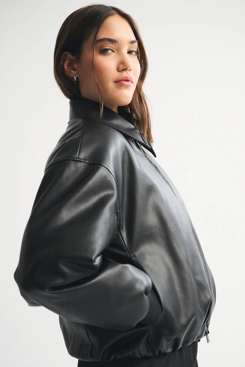 Faux Leather Short Bubble Hem Coat from Abercrombie & Fitch