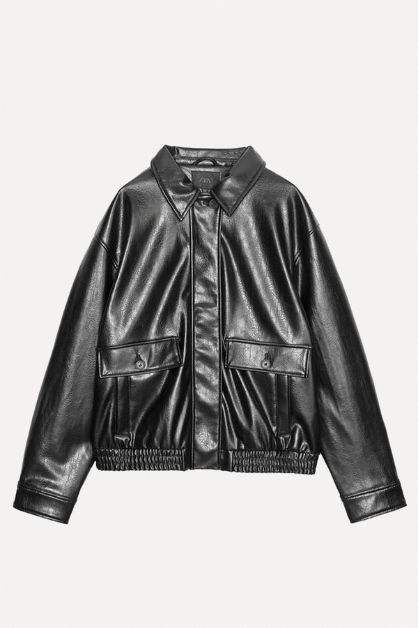 Faux Leather Bomber Jacket