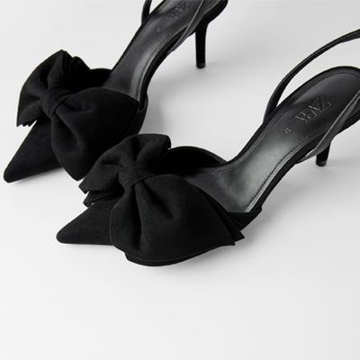 Leather Slingback Heels With Bow from Zara