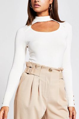Cream Cut Out Choker Knitted Jumper from River Island