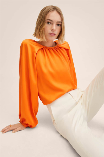 Ruched Satin Blouse from Mango