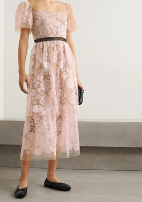 Crochet-Trimmed Sequin-Embellished Corded Lace Midi Dress from Self-Portrait