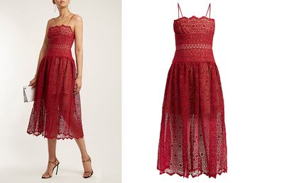 Floral-Lace Dropped-Waist Midi Dress