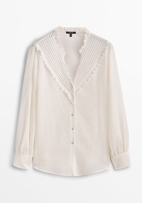 Wool & Silk Shirt With Ruffled Collar