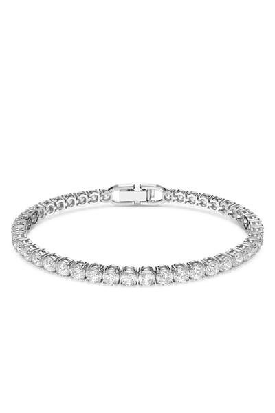 Tennis Deluxe Bracelet Round Cut, White, Rhodium Plated from Swarovski