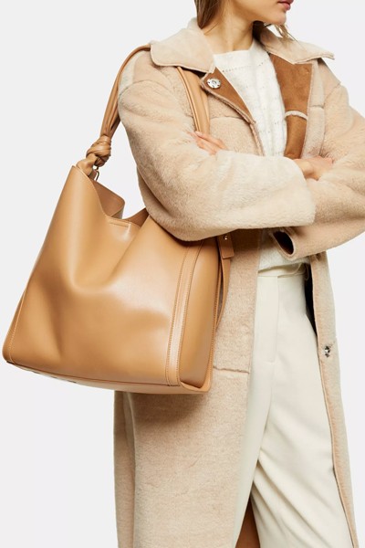 Camel Ruched Hobo Bag