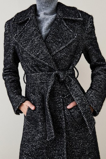 Italian Herringbone Wool Belted Trench Coat