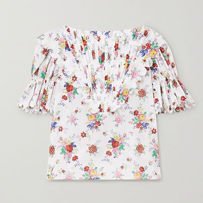 Charlotte Pintucked Floral-Print Cotton-Voile Blouse from Horror Vacui