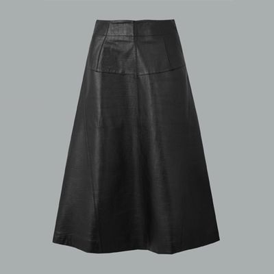 Leather Fit & Flare Midi Skirt