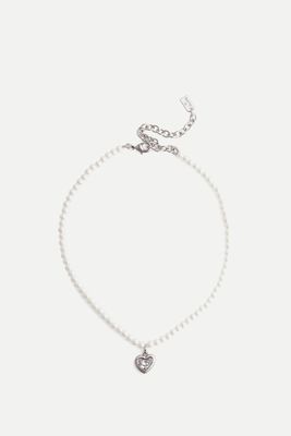 Crystal-Embellished Faux Pearl Heart Necklace from COACH