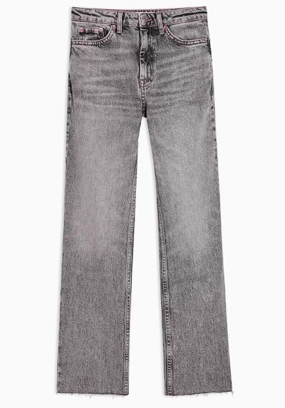 Grey Raw Hem Straight Jeans