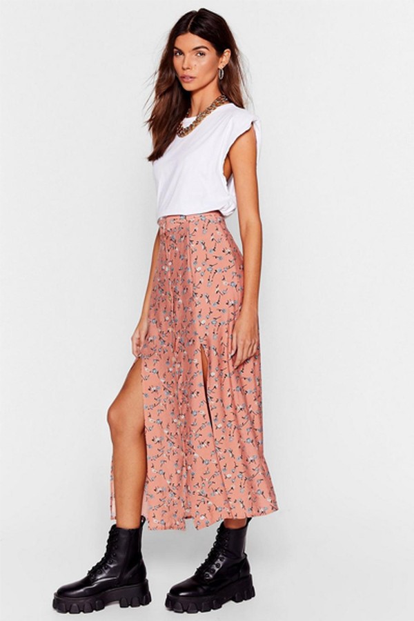 Plant Let It Happen Floral Midi Skirt