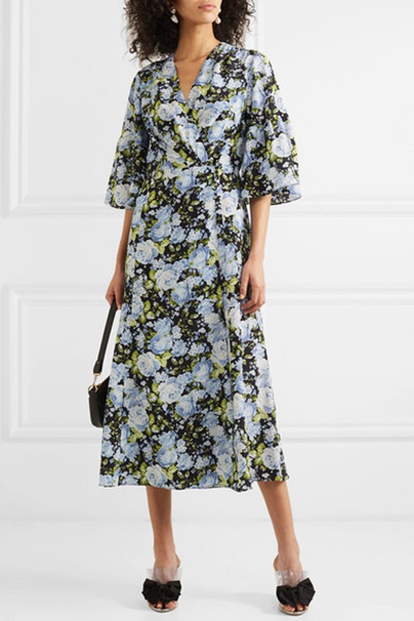 Floral-Print Silk Crepe De Chine Wrap Dress from Les Reveries