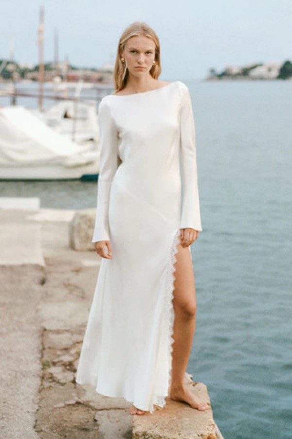 La Lune Cumulus Silk Backless Lace Split Maxi Dress