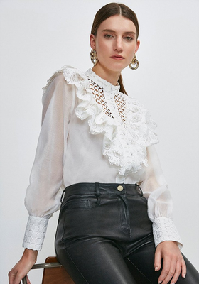 Broderie And Ruffle Detail Blouse