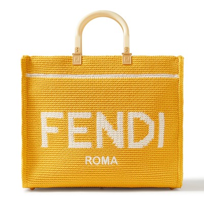 Sunshine Shopper Leather-Trimmed Crochet Tote from Fendi