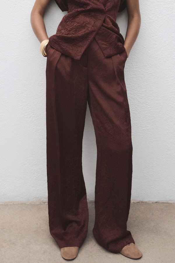 Straight-Leg Crinkled-Effect Trousers